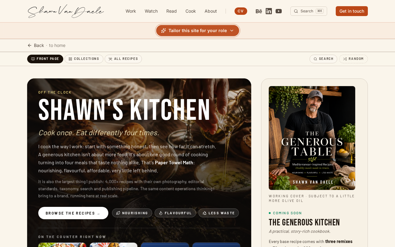 The Kitchen section: a searchable food publication with thousands of recipes